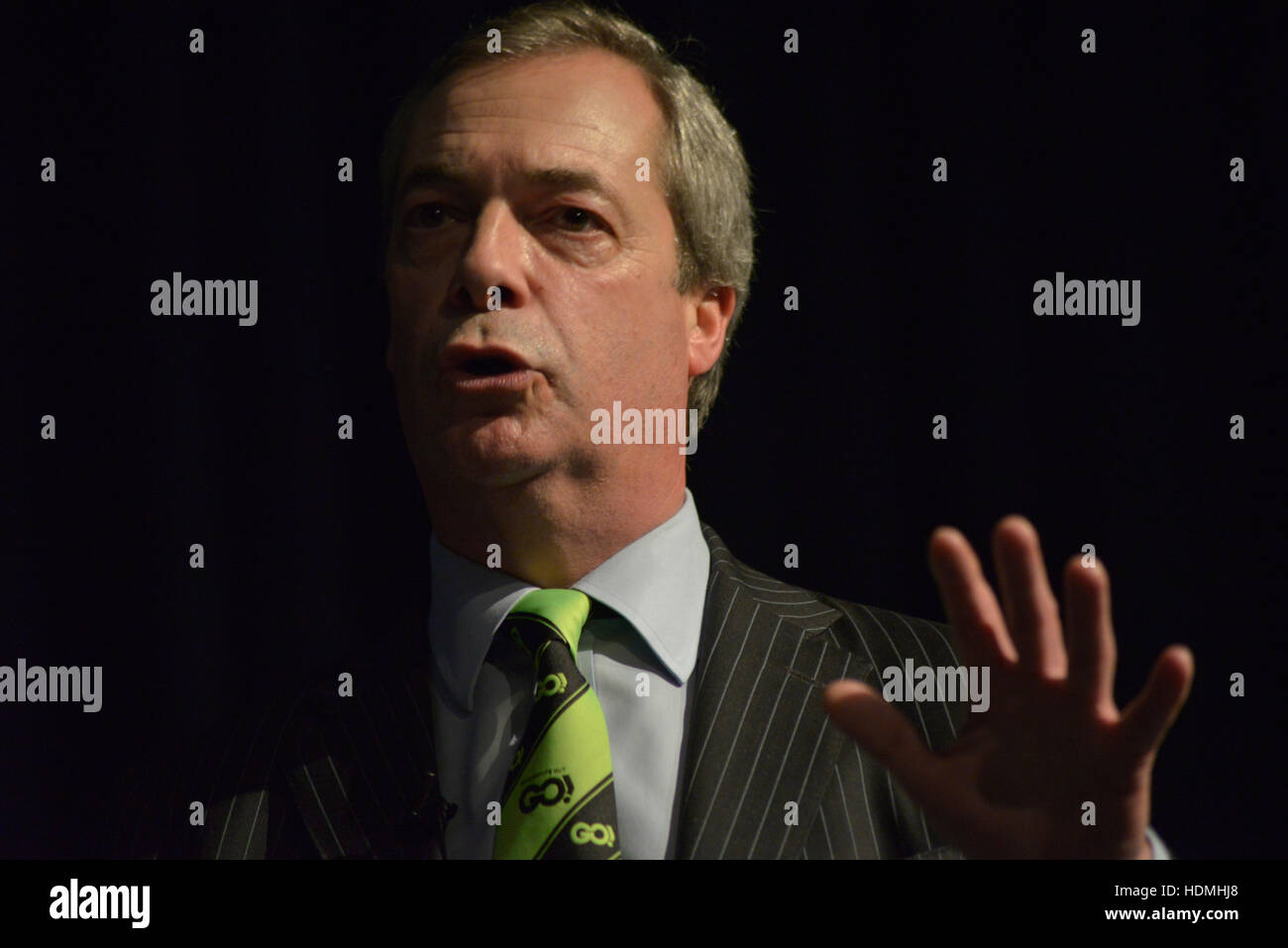 Nigel Farage MEP, MdEP für Süd-Ost-England, spricht auf einer Basis aus Kampagne Veranstaltung in Manchester, Freitag, 5. Februar 2016. Stockfoto