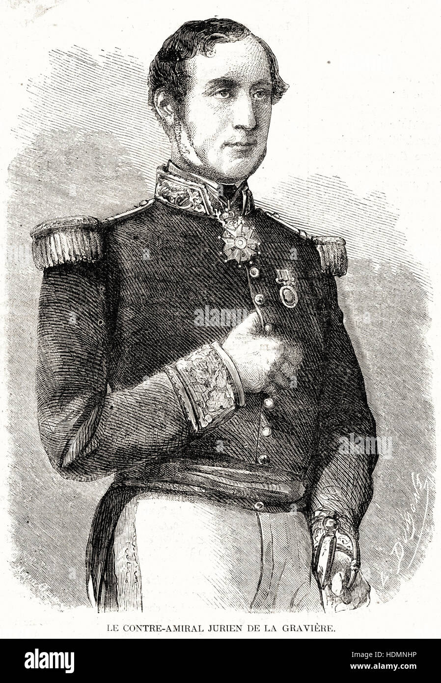Abbildung 1862 Gravur der Konteradmiral Jurien des Schotters Stockfoto