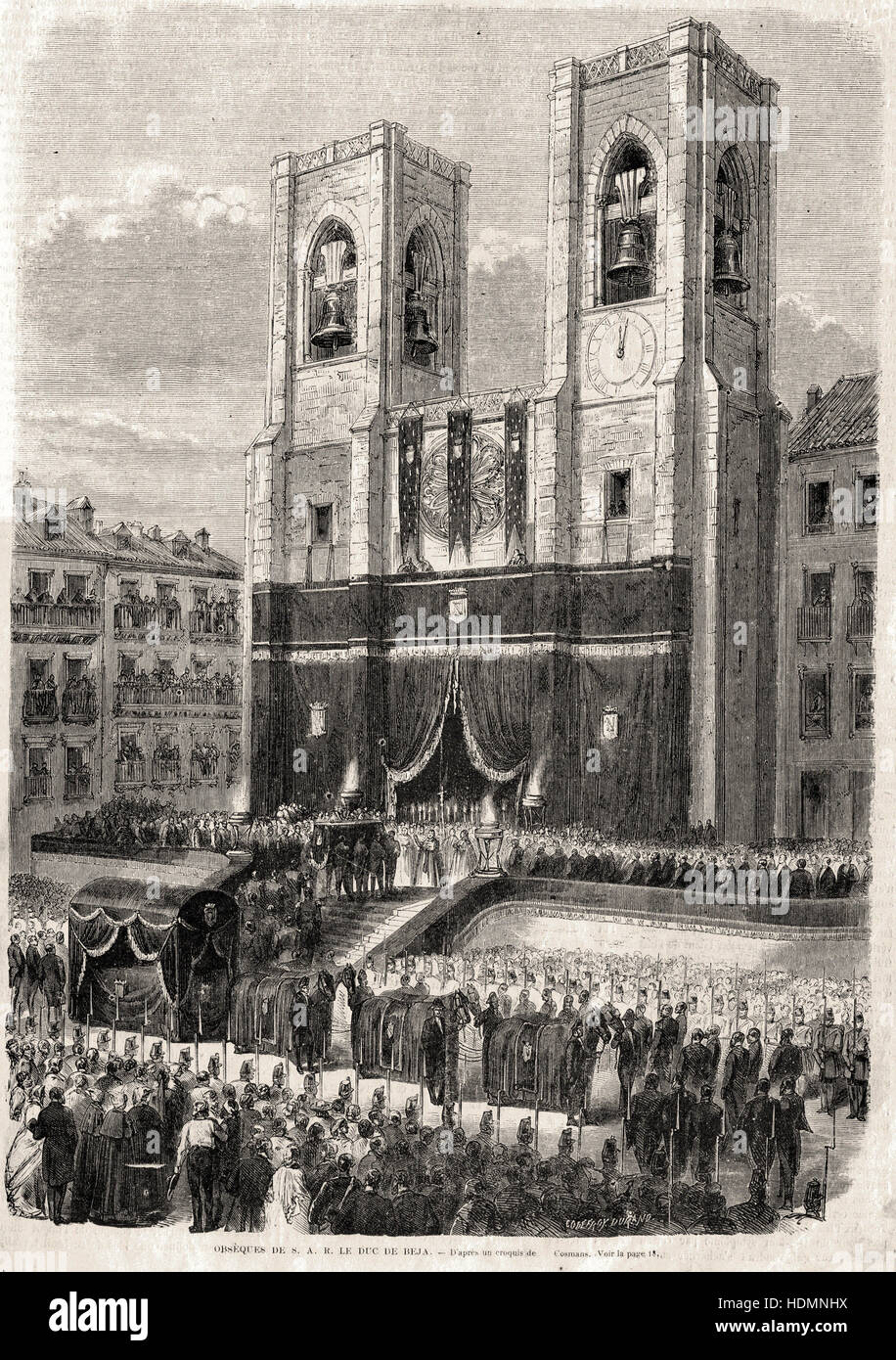 Abbildung 1862 Beerdigung Kupferstich von Herzog von Beja Stockfoto