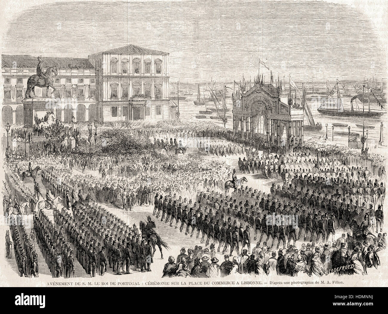 Abbildung 1862 Gravur das Aufkommen der König von Portugal Stockfoto