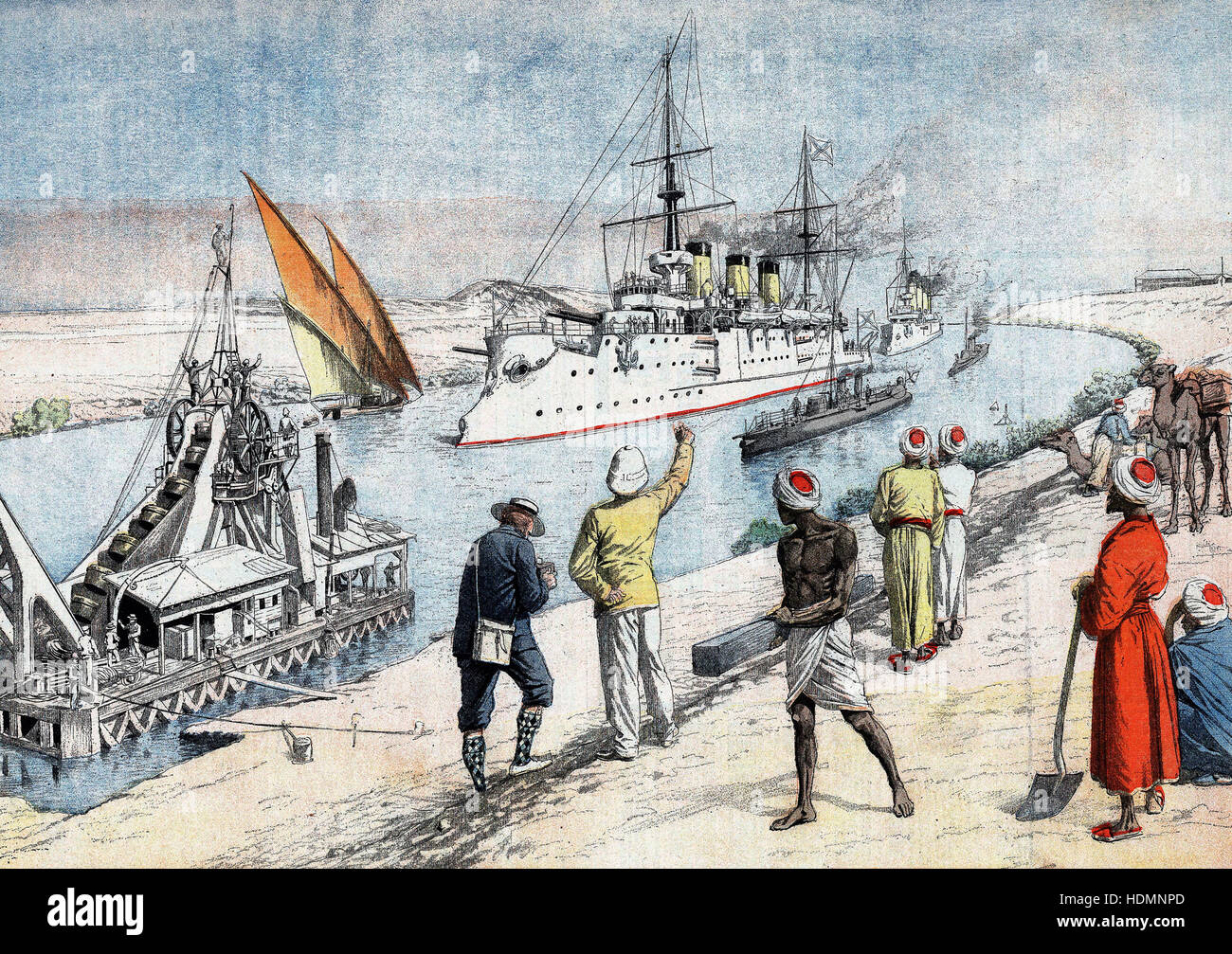 "Le Petit Journal" - Russo-Japanischen Krieg 1904-190, russische Kriegsschiffe, angeführt von der "Pobeida", durch den Suez-Kanal Stockfoto