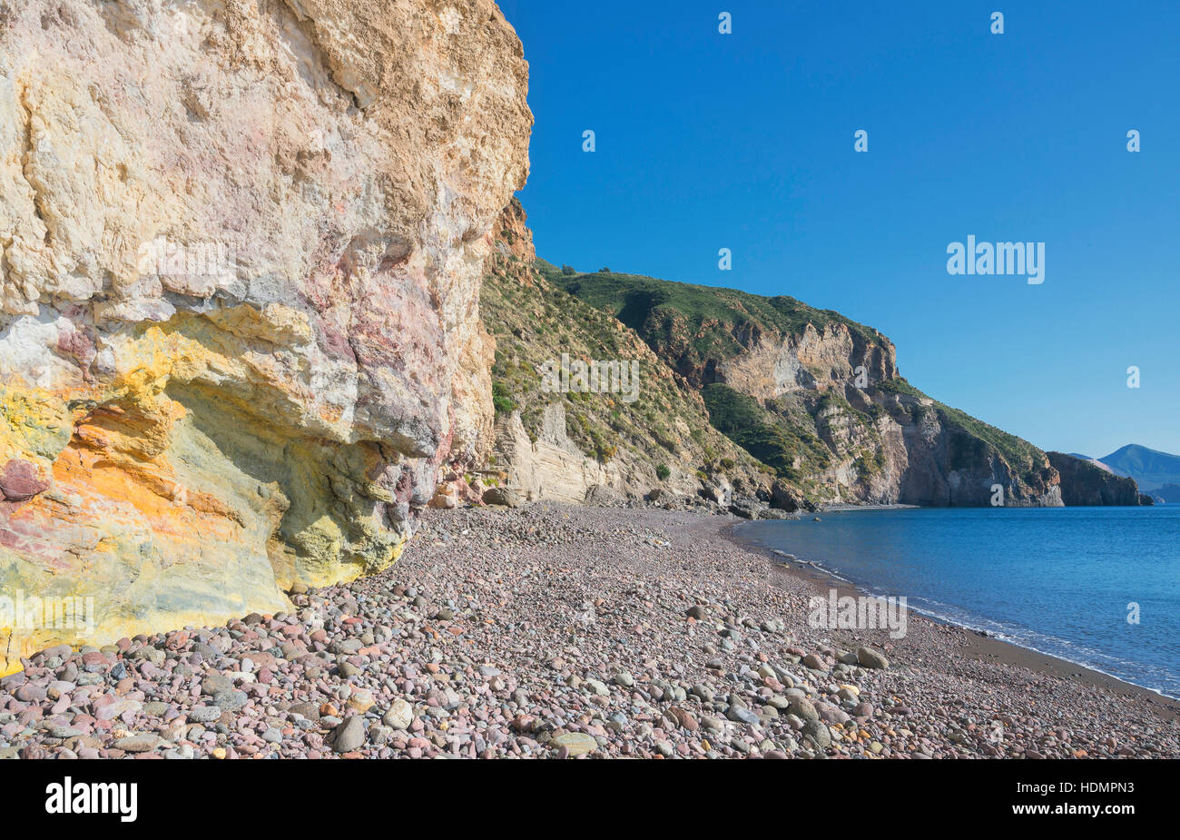 Küste, Valle Muria Strand, Insel Lipari, Äolische Inseln, Italien Stockfoto
