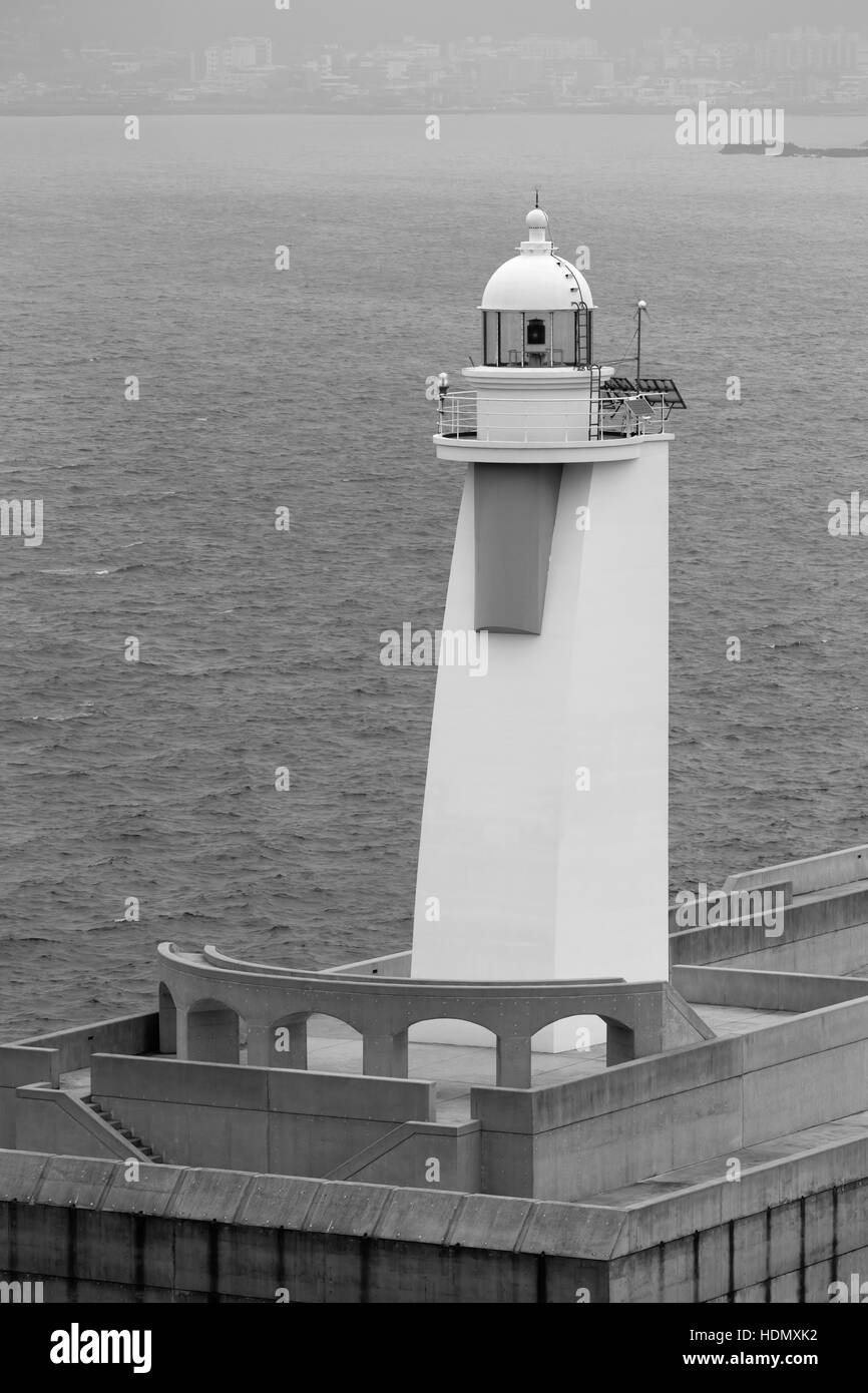 Wellenbrecher Leuchtturm, Jeju Hafen, Insel Jeju, Südkorea, Asien Stockfoto