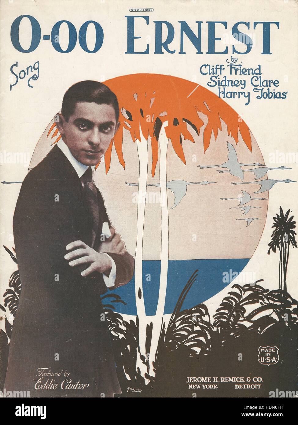 "O-Oo Ernest" 1922 Eddie Cantor Sheet Music Cover Stockfoto