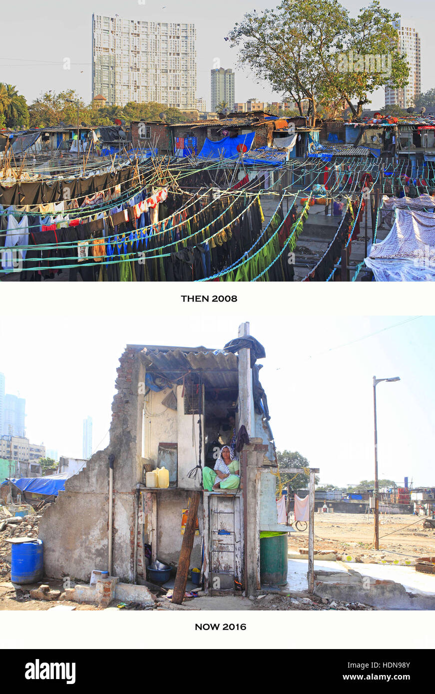 25. November 2016 - Mumbai, Maharashtra, Indien - DhobiGhat, MUMBAI - Indien... Dann haben im Jahr 2008 - diese Trocknung Seile nun aufgeschlüsselt Slum-Sanierung jetzt 2016 weichen. (Kredit-Bild: © Subhash Sharma über ZUMA Draht) Stockfoto