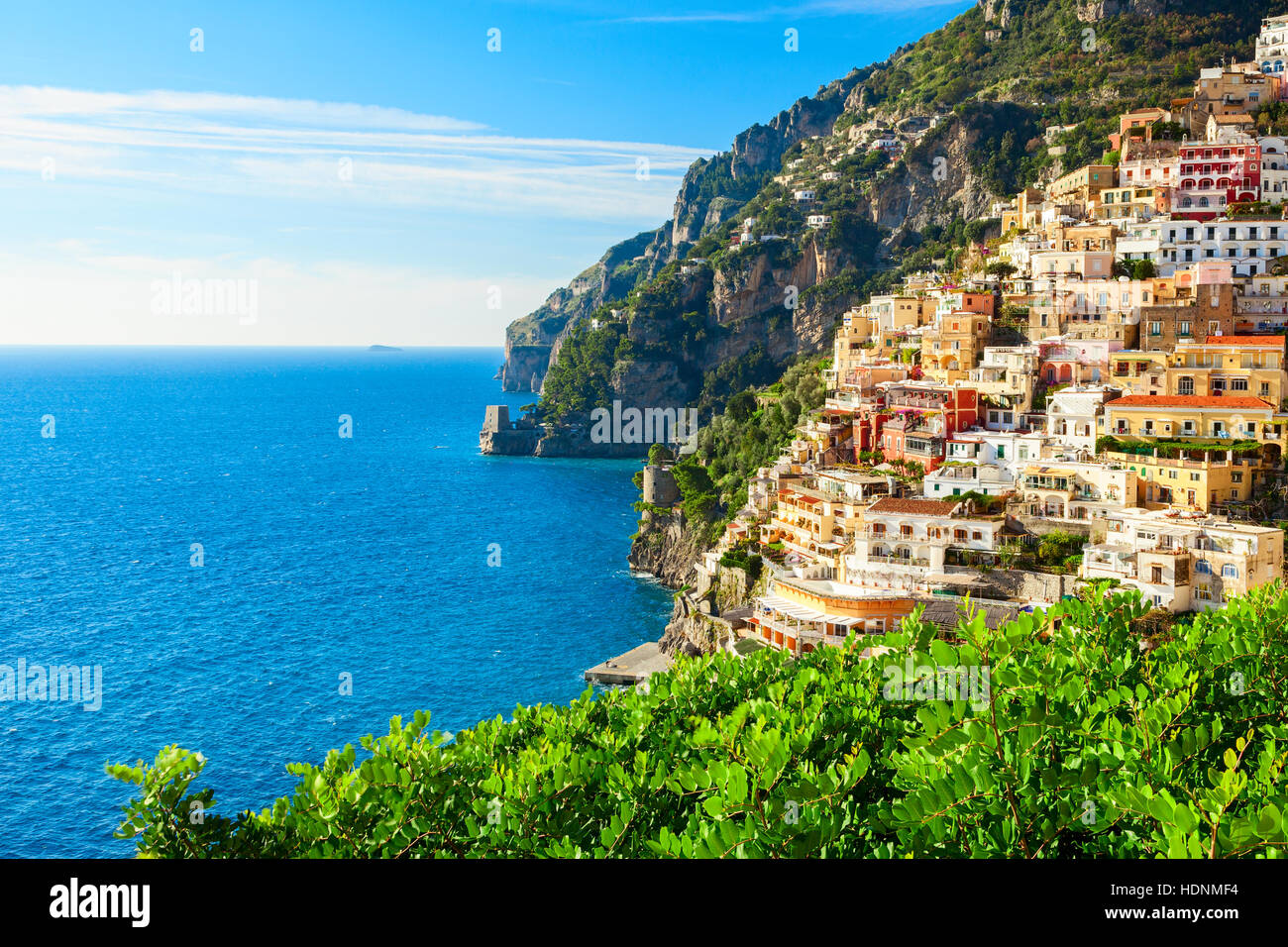 Positano Küstenblick in Süd-Italien Stockfoto