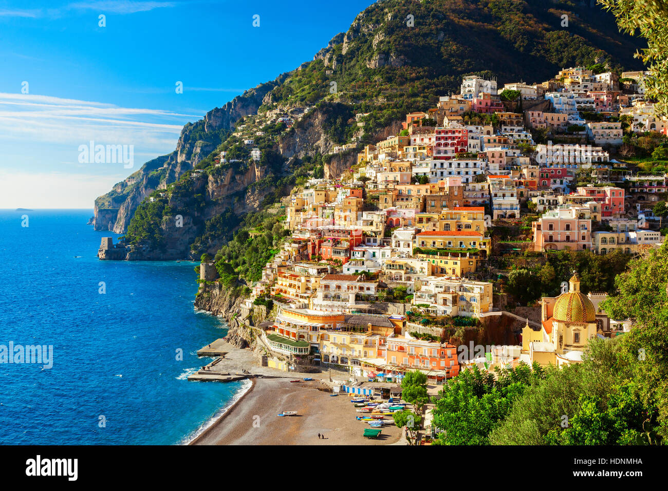 Positano Küstenblick in Süd-Italien Stockfoto