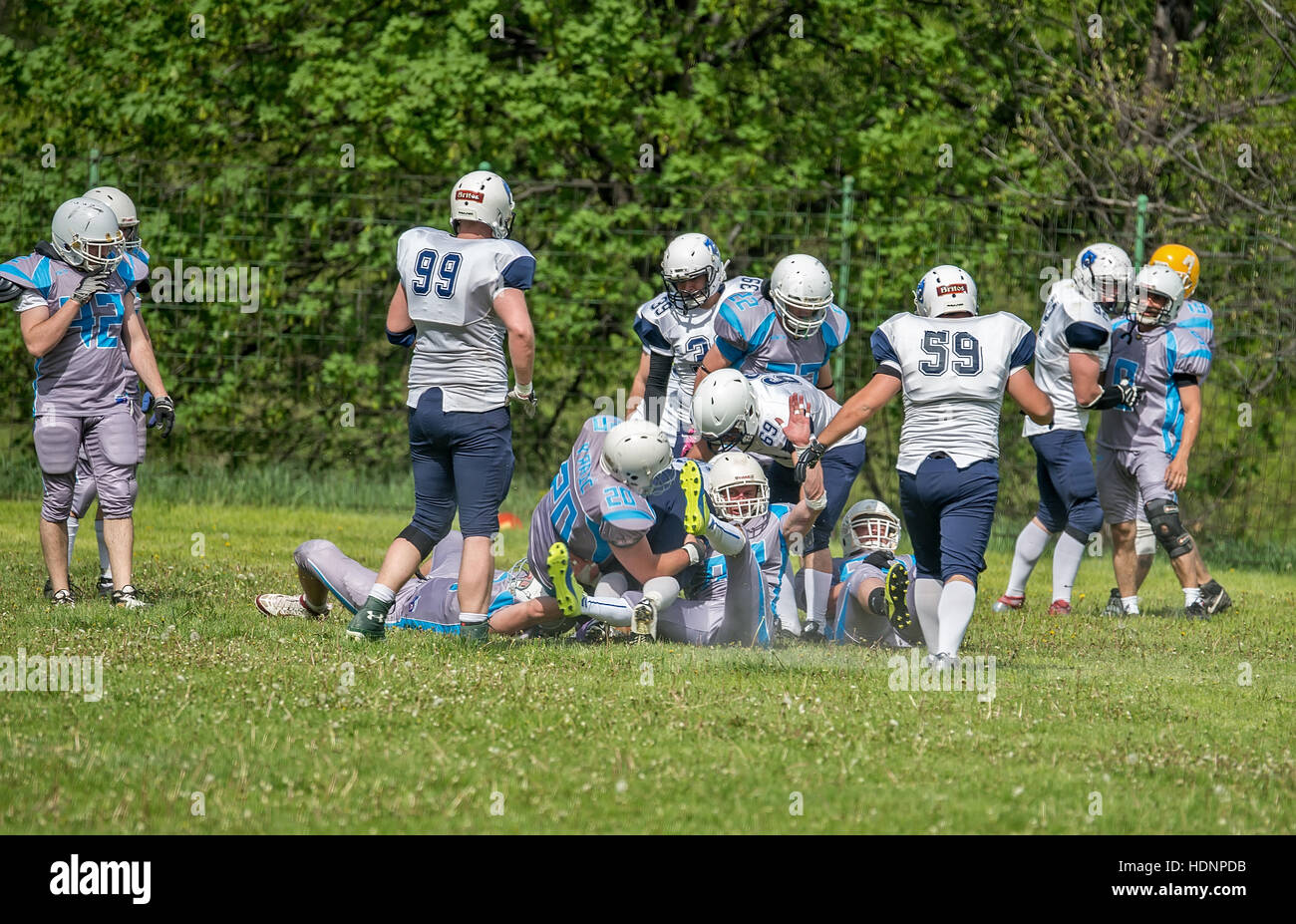 Bor, Serbien - 17. April 2016: American Football Spiel zwischen Serbien und Bulgarien Stockfoto