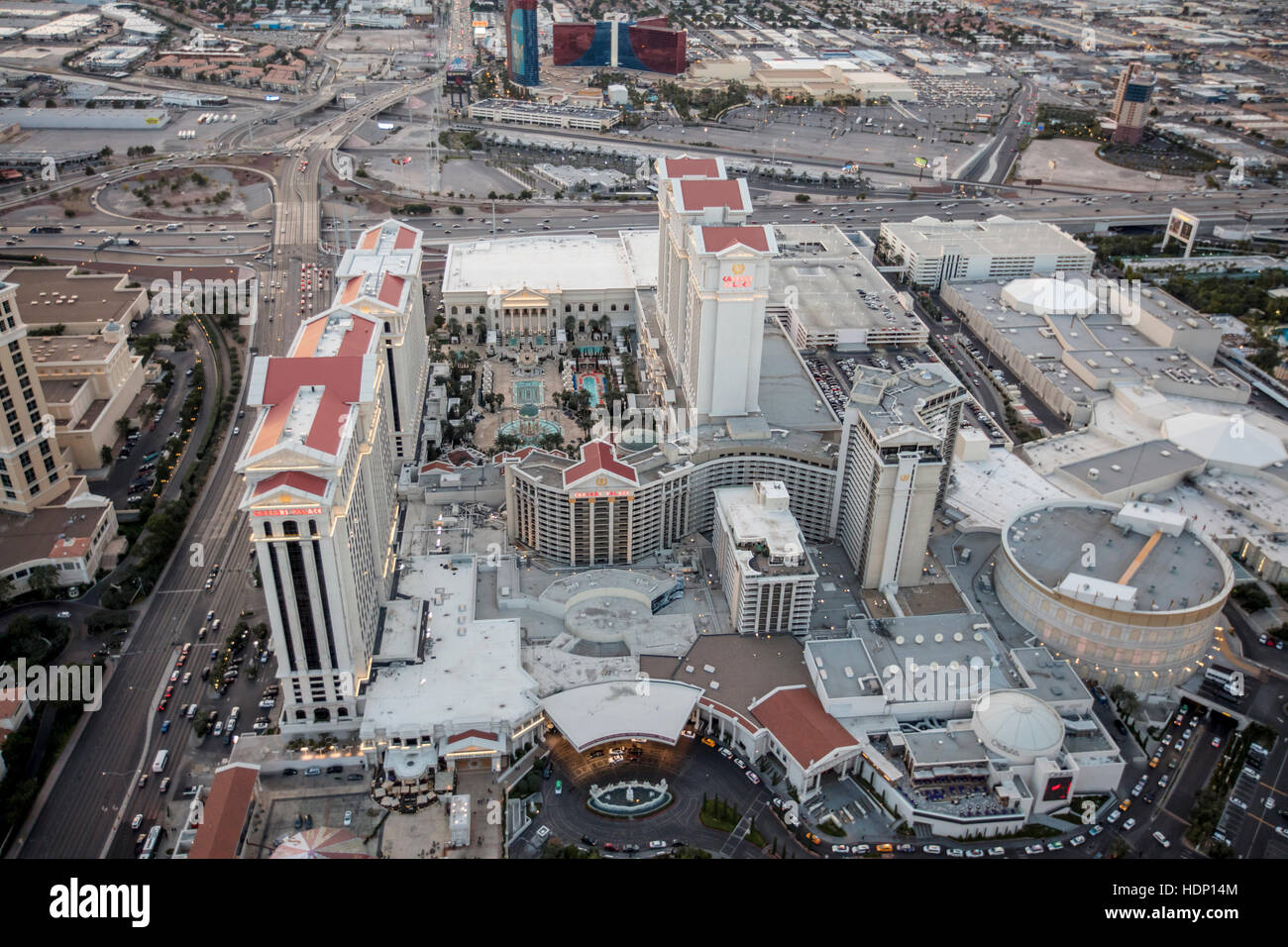 Luftaufnahme des Caesars Palace Hotel auf dem Strip, Las Vegas, Nevada, USA Stockfoto