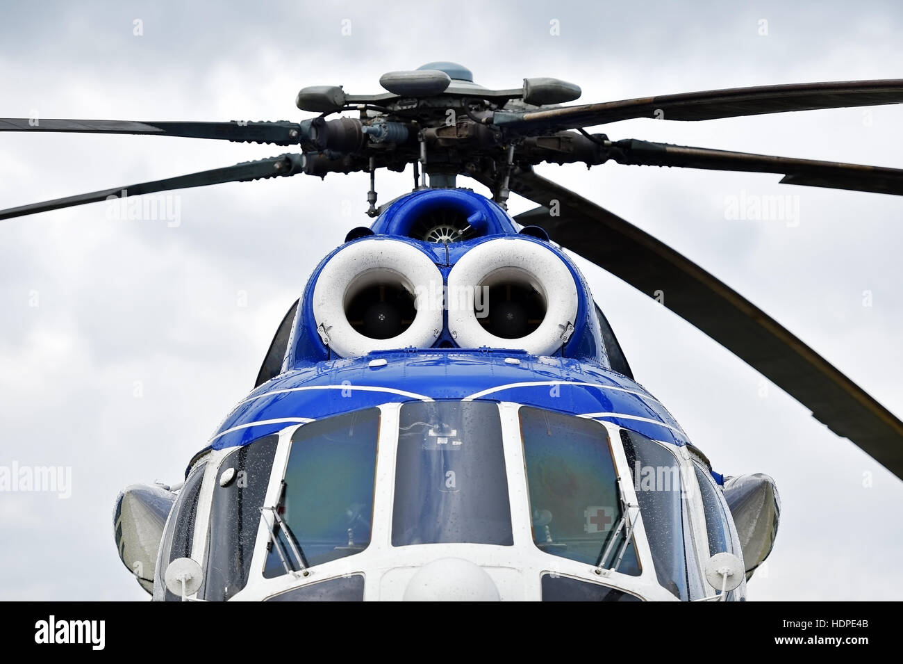 Detail mit Hubschrauber Rumpf und Rotor Blade-system Stockfoto