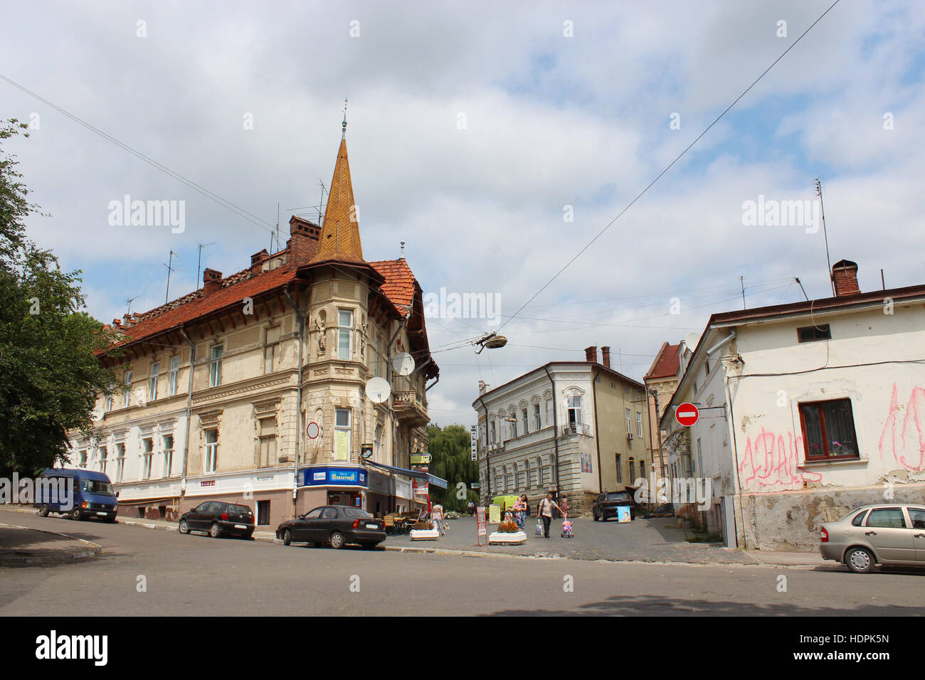 Leben im schönen Straße Drohobytsch Stadt in der Westukraine Stockfoto