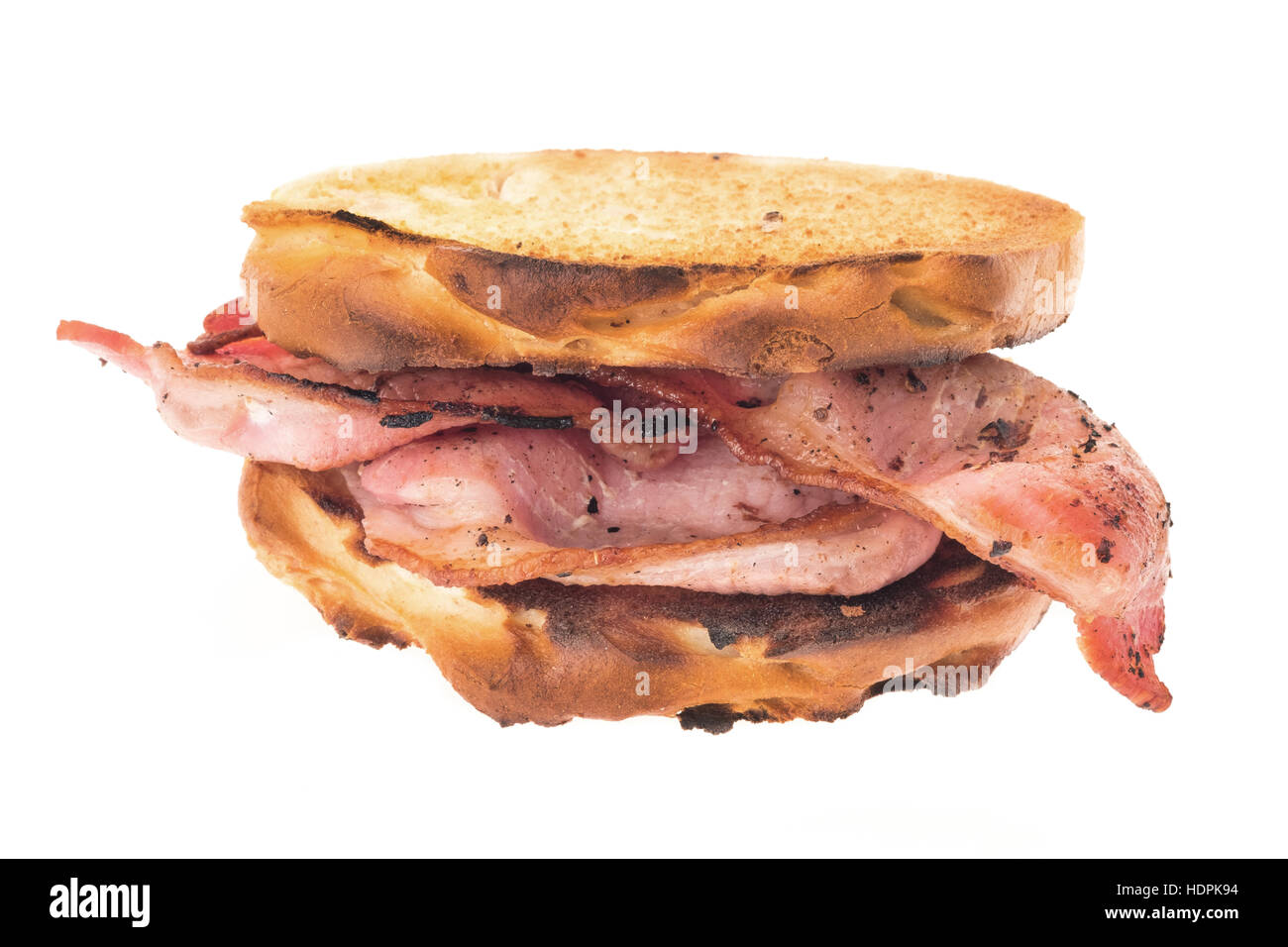 Schinken-Sandwich mit getoastetem Weißbrot - weißer Hintergrund Stockfoto