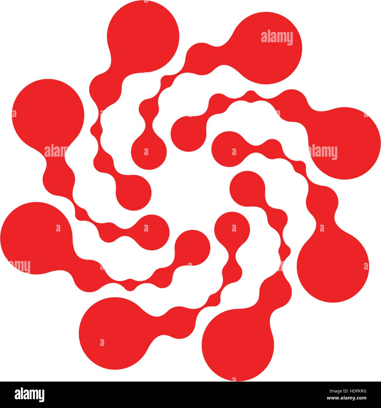 Abstrakt Kreis Logo. Ungewöhnliche gepunktete Runde isolierte Chem Logo. Virus-Symbol. Rote Sonne. Symbolblume. Spiral-Zeichen. Vektorgrafik Keime. Stock Vektor