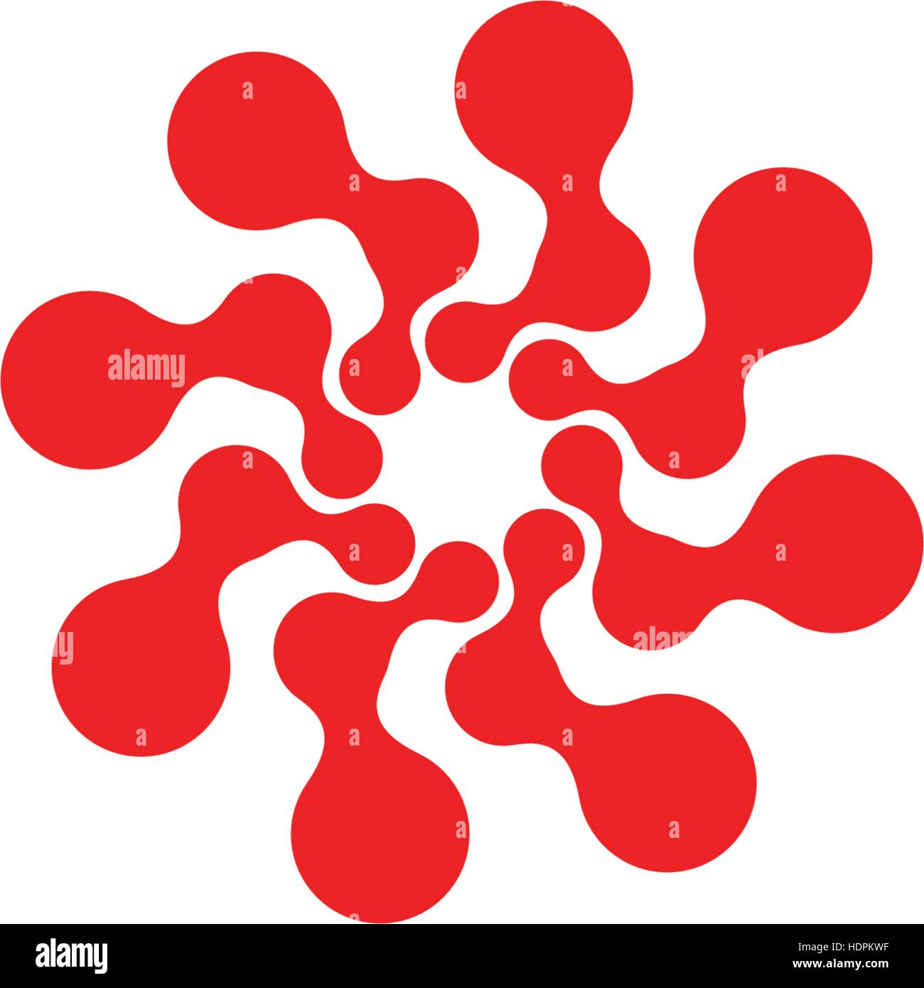 Abstrakt Kreis Logo. Ungewöhnliche gepunktete Runde isolierte Chem Logo. Virus-Symbol. Rote Sonne. Symbolblume. Spiral-Zeichen. Vektor-Illustration. Stock Vektor