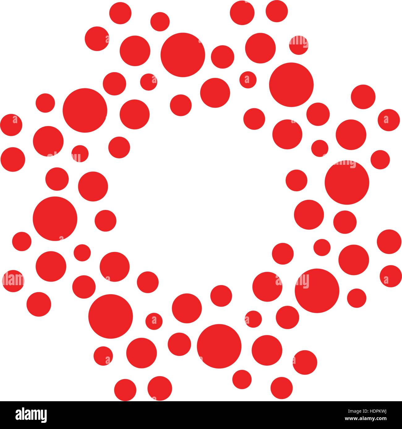 Abstrakt Kreis Logo. Ungewöhnliche gepunktete Runde isolierte Chem Logo. Virus-Symbol. Rote Sonne. Symbolblume. Spiral-Zeichen. Vektorgrafik Keime. Stock Vektor