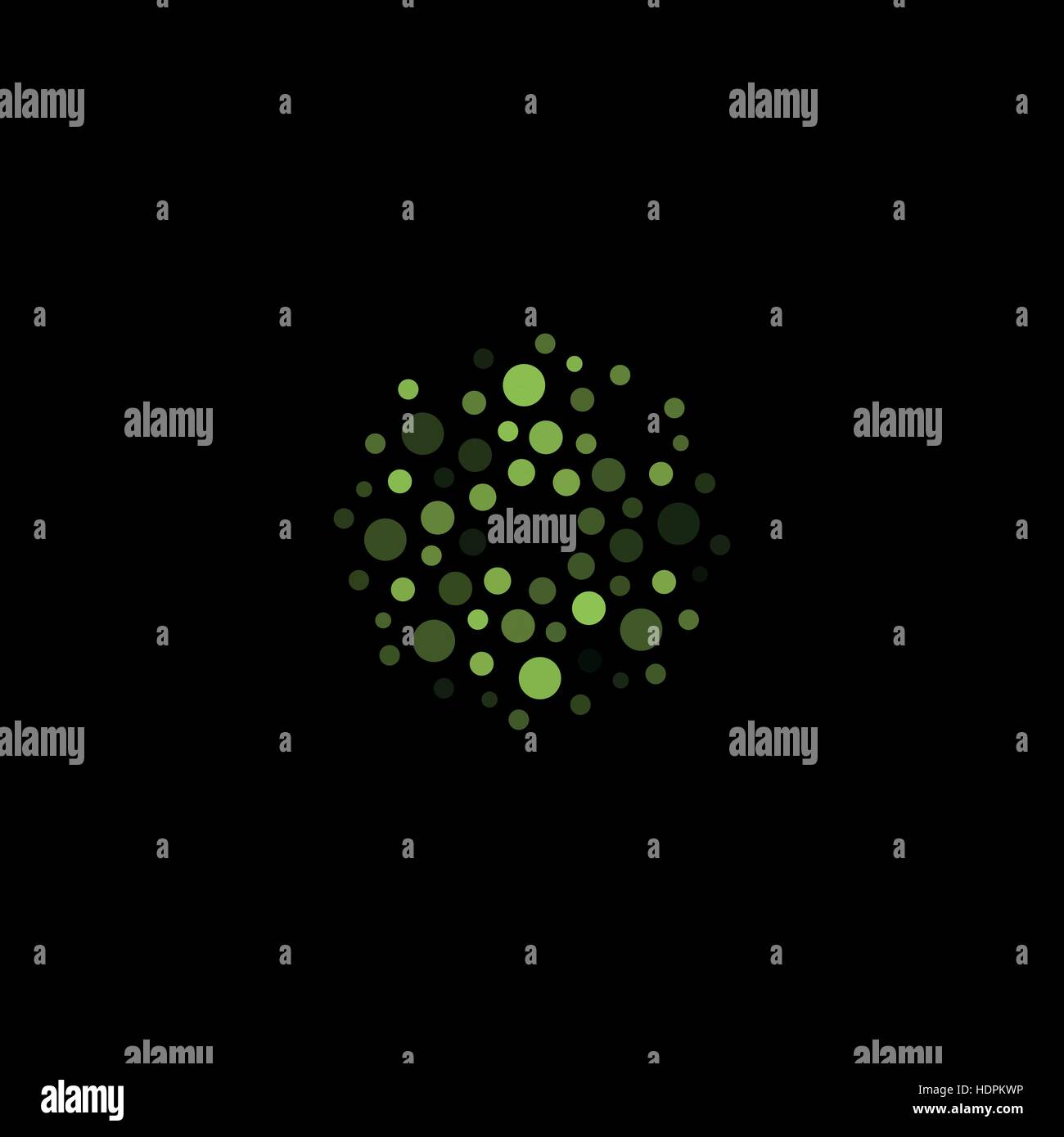 Abstrakt Kreis Logo. Ungewöhnliche gepunktete Runde isolierte Chem Logo. Virus-Symbol. Grüne Pflanze. Symbolblume. Kugel-Zeichen. Vektorgrafik Keime. Stock Vektor