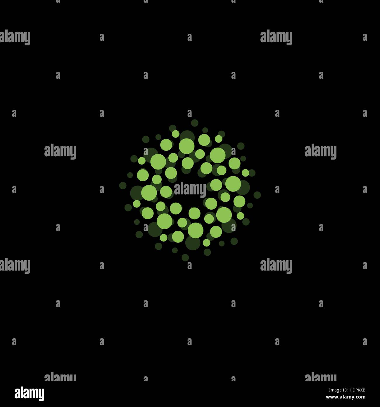 Abstrakt Kreis Logo. Ungewöhnliche gepunktete Runde isolierte Chem Logo. Virus-Symbol. Grüne Pflanze. Symbolblume. Kugel-Zeichen. Vektorgrafik Keime. Stock Vektor