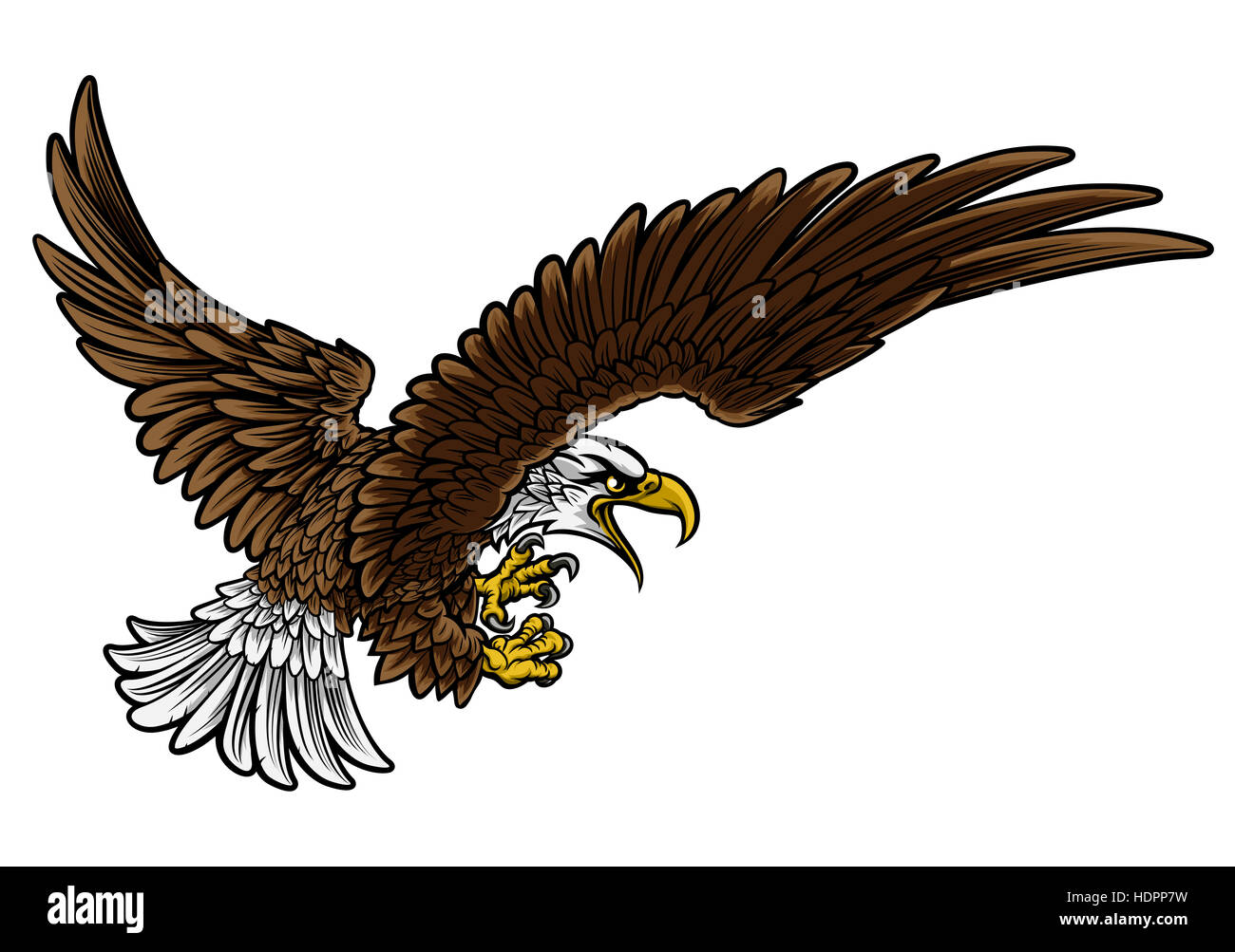 Eine Glatze oder American Eagle Sturzflug im Profil mit Klauen oder Krallen ausgestreckt Stockfoto