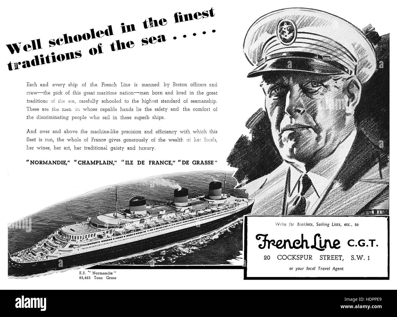 1939 britische Werbung für die französische Linie Stockfoto