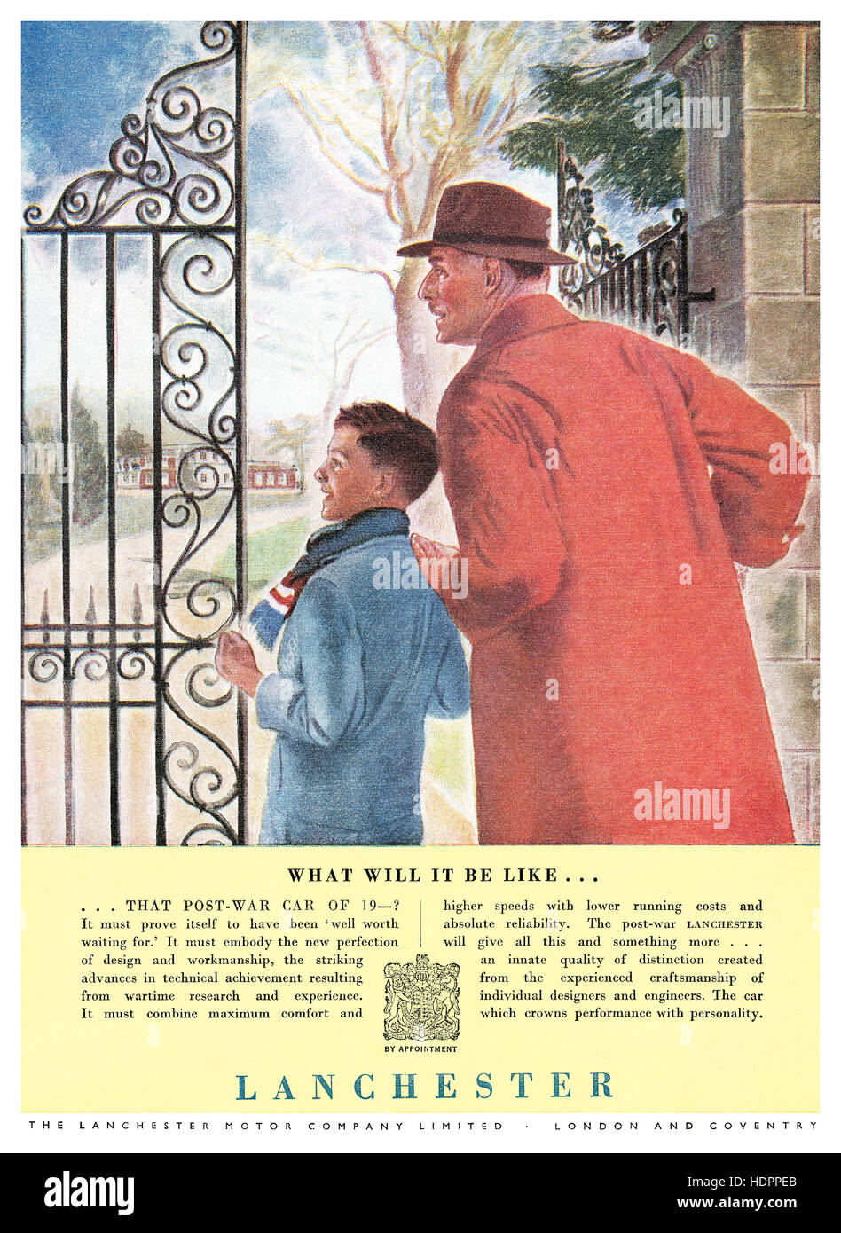 1944 britischen Werbung für Lanchester Autos Stockfoto