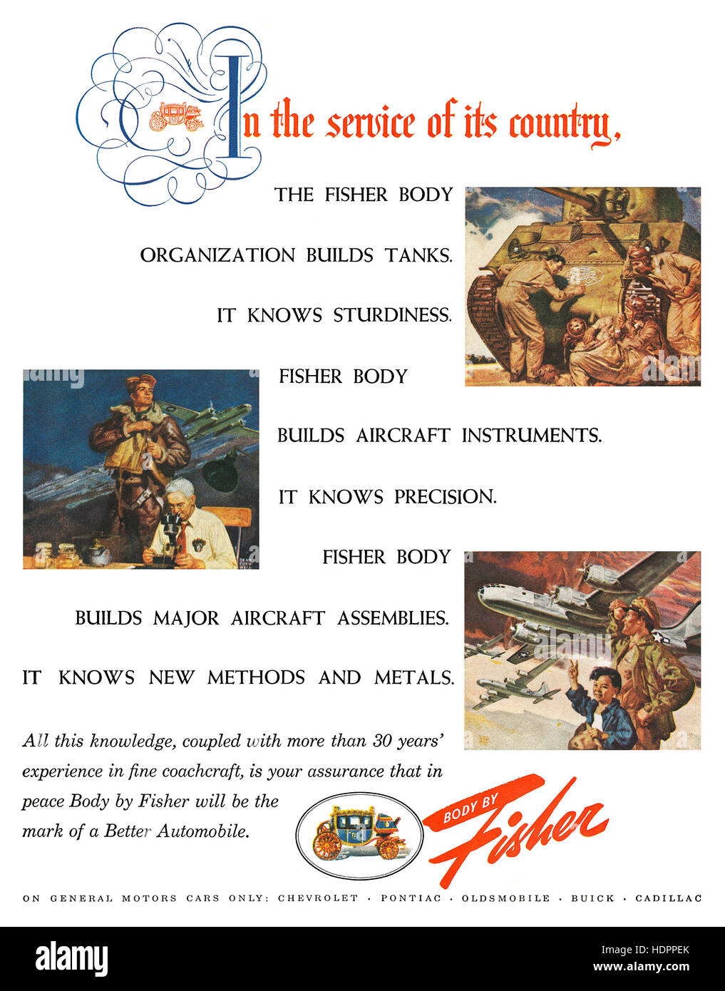 1945 US-Kriegszeit Werbung für Fisher Body Stockfoto