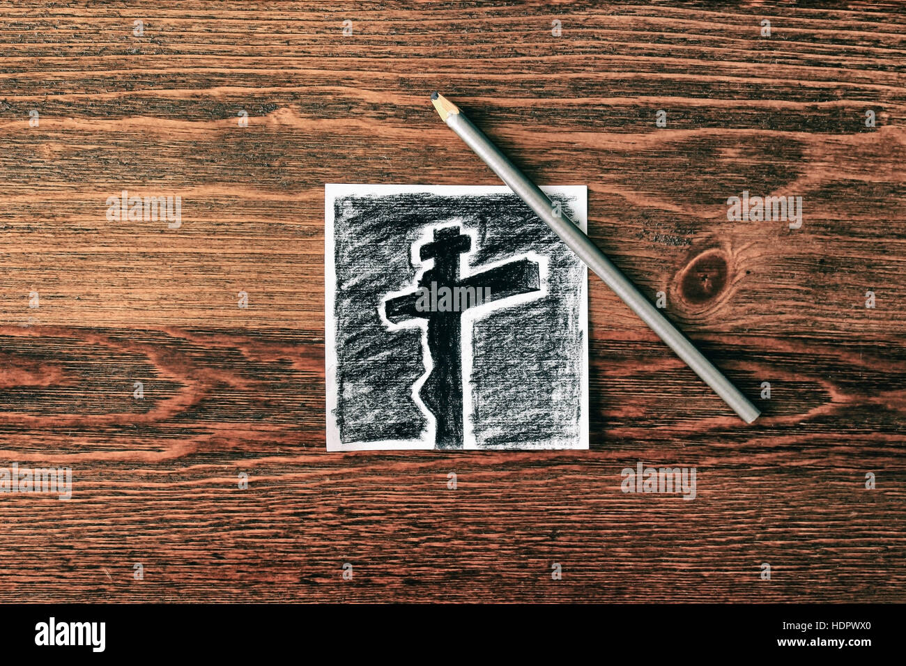 Eine moderne Holzkohle Skizze der Kreuzigung von Jesus Christus fotografiert Stockfoto