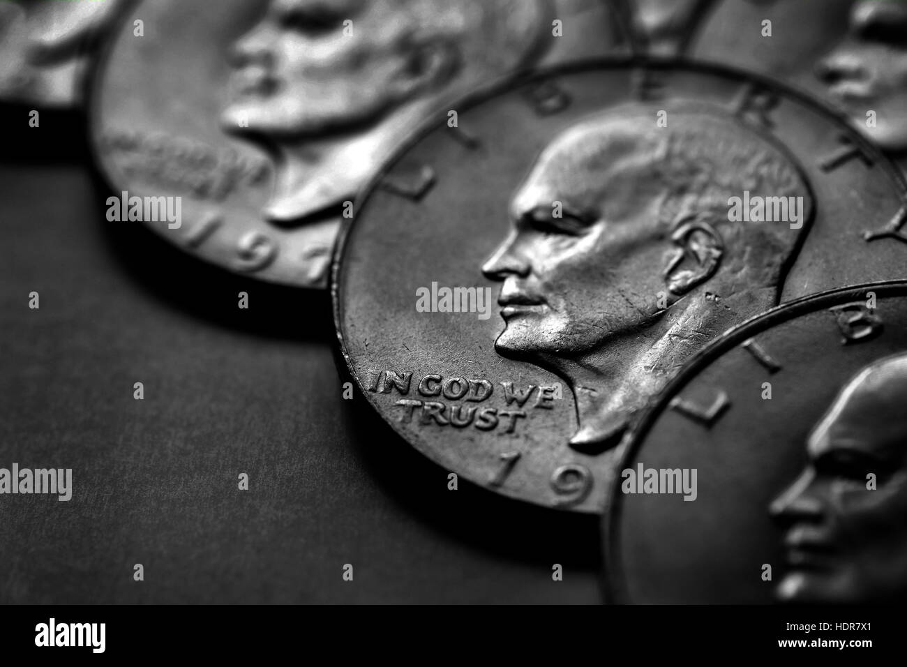 Münzen aus Silber amerikanisches Geld Reichtum und Vorteile des Reichtums Stockfoto