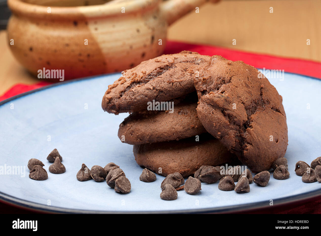 Eine Nahaufnahme Bild des schokoladigen Schokoladenkekse. Stockfoto