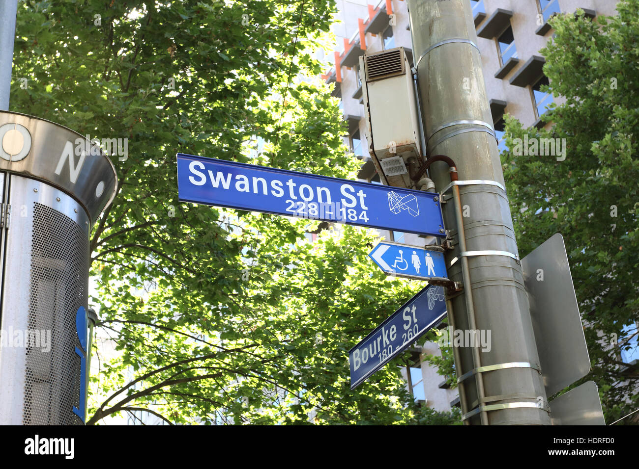 Zeichen der Swanston Street in Melbourne CBD Victoria Australien Stockfoto