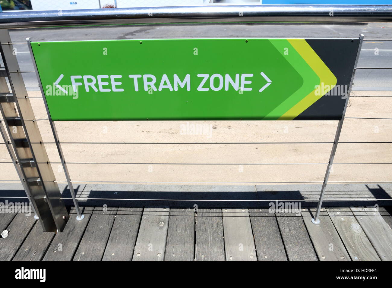 Kostenlose Straßenbahn Zone an Straßenbahnhaltestelle in Melbourne Victoria Australien Stockfoto