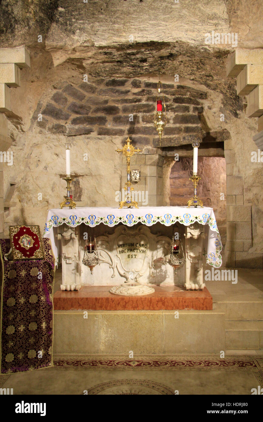 Israel, die Grotte der Verkündigung in der Kirche der Verkündigung in Nazareth Stockfoto