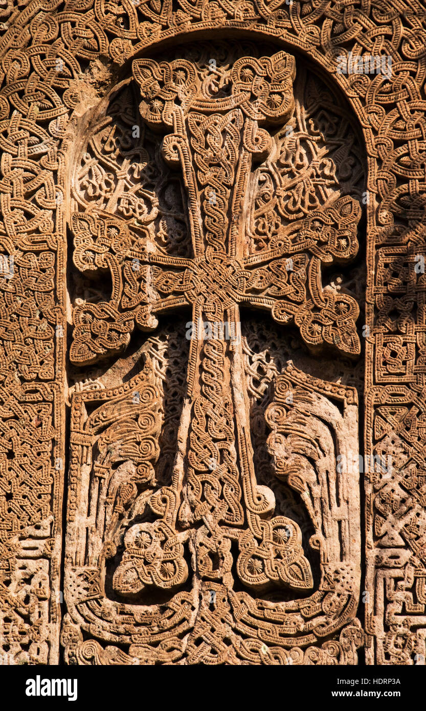 Khachkar, eine armenische Kreuz-Stein im Kloster Sanahin; Lori Provinz, Armenien Stockfoto