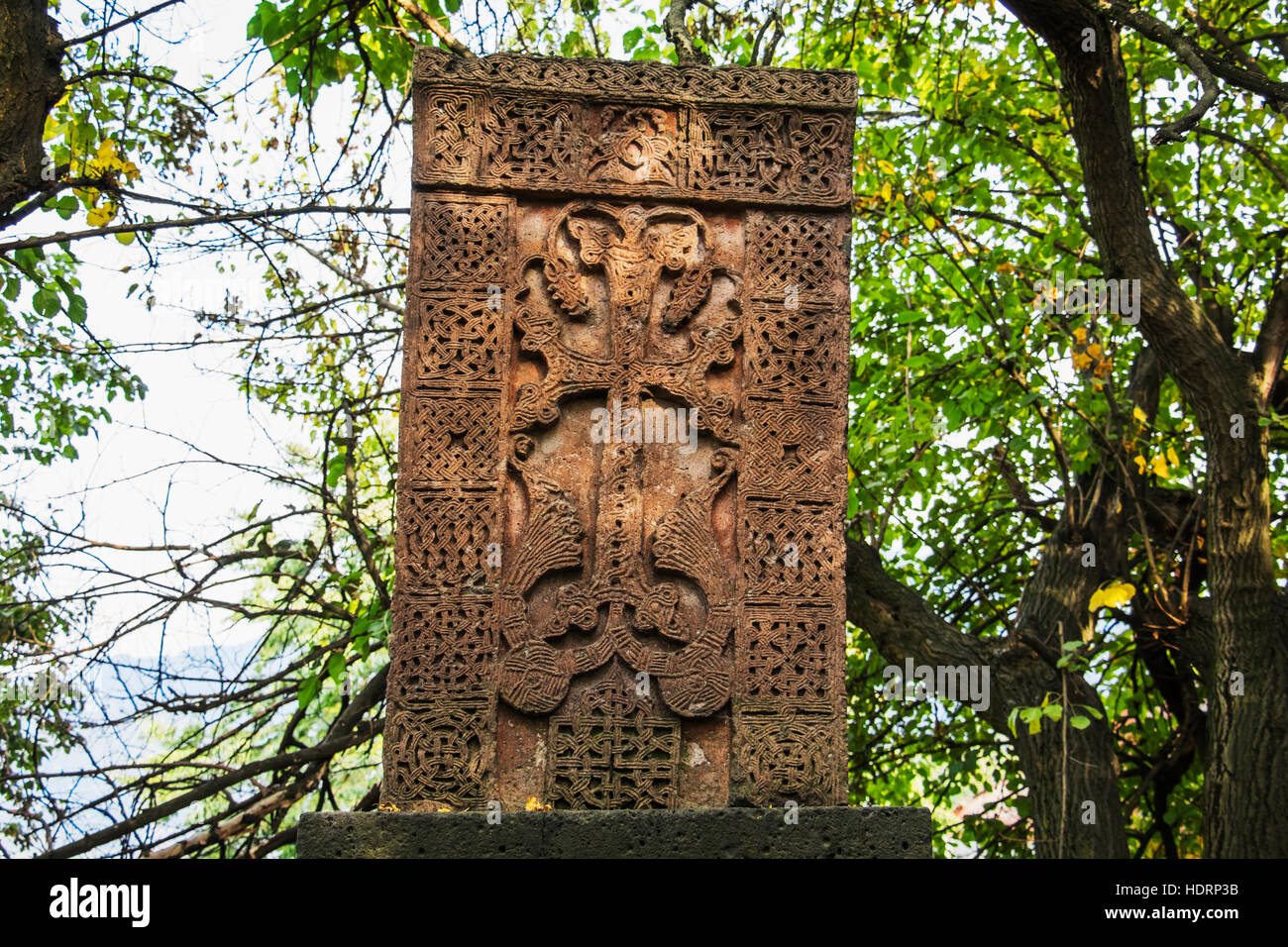 Khachkar, eine armenische Kreuz-Stein im Kloster Sanahin; Lori Provinz, Armenien Stockfoto