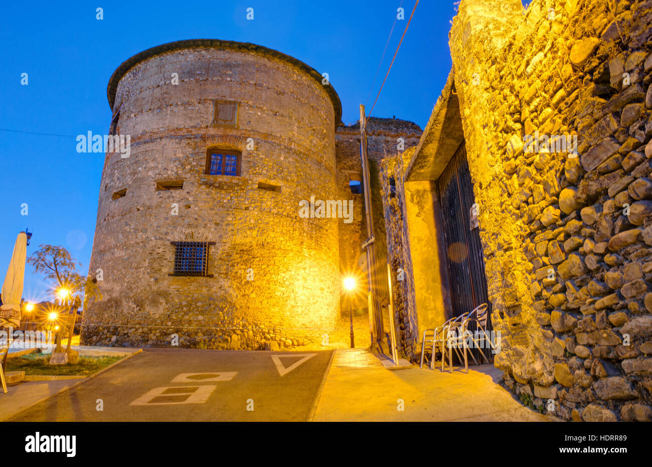 Nachtansicht des des Schlosses Villafranca del Bierzo Stockfoto