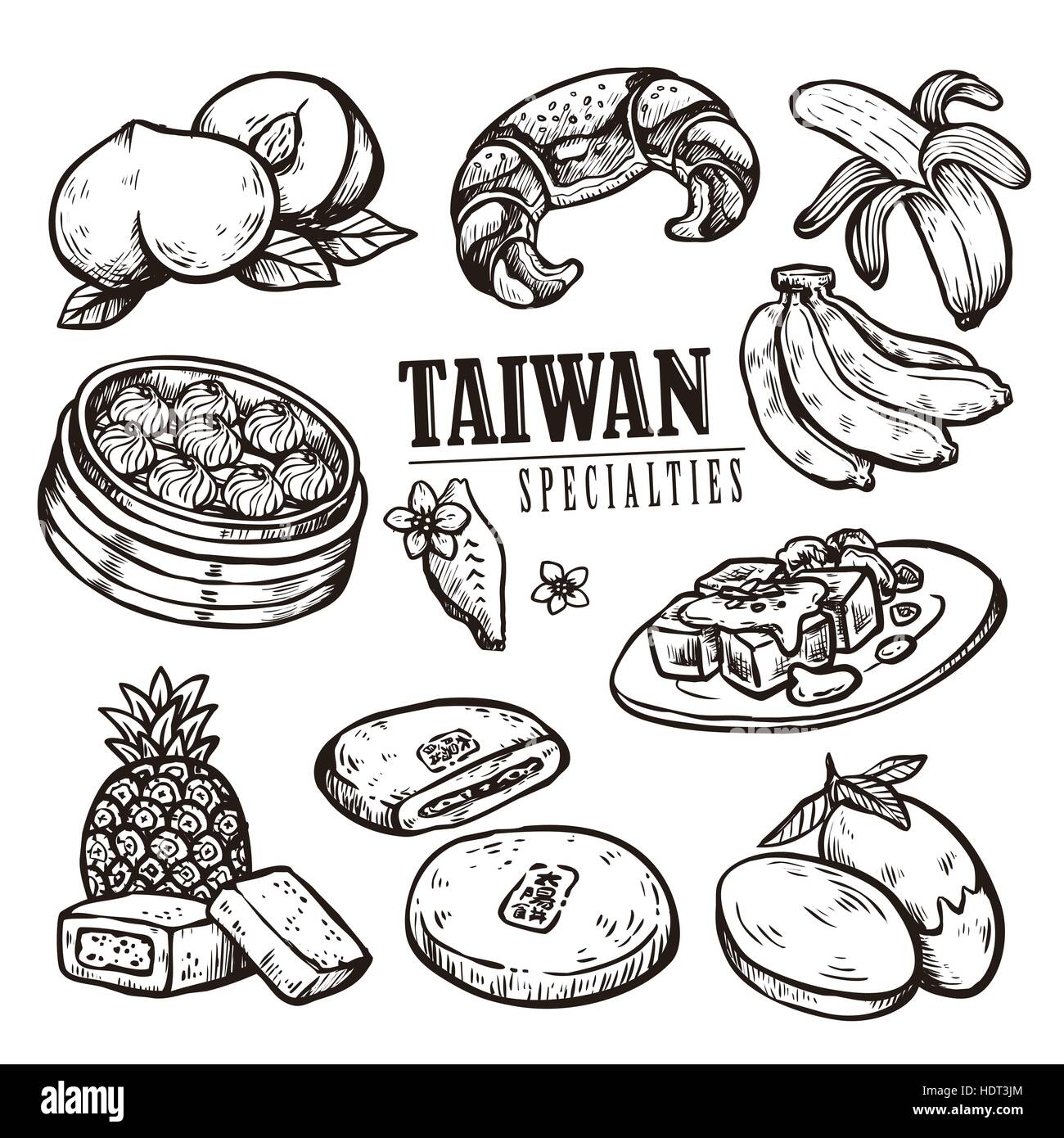 exquisite Taiwan Spezialitäten-Auflistung in der hand gezeichnet Stil Stock Vektor