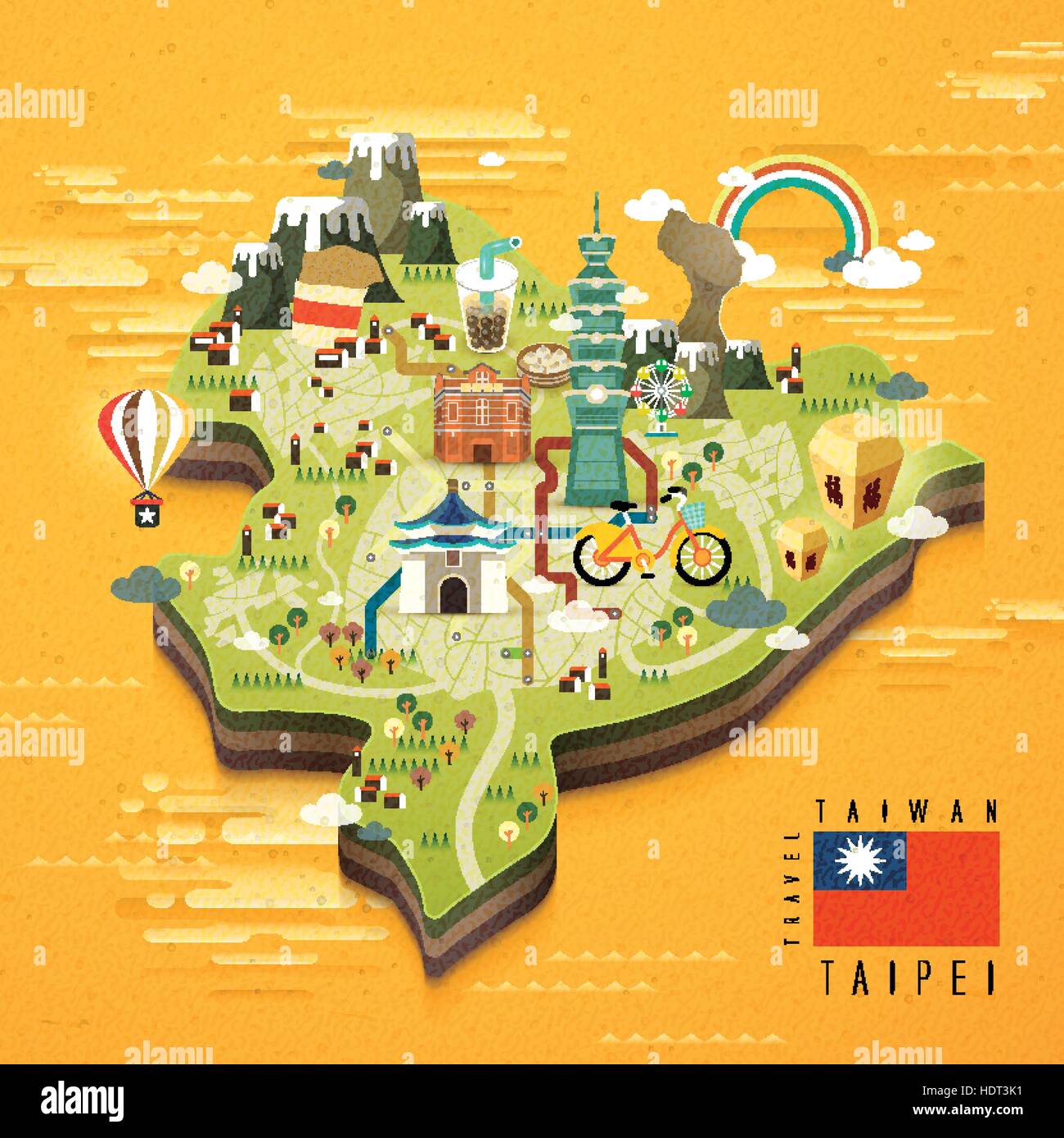 Taipei-Sehenswürdigkeiten-Reise-Karte im flat design Stock Vektor