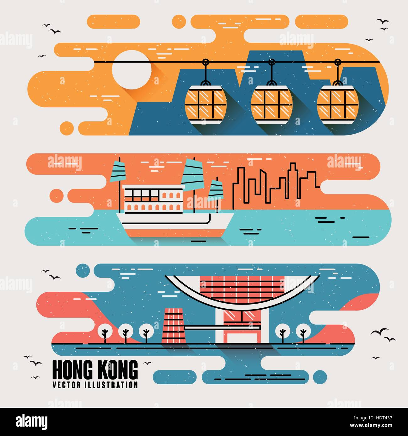 Hongkong Sehenswürdigkeiten im schönen flachen Design-Stil Stock Vektor