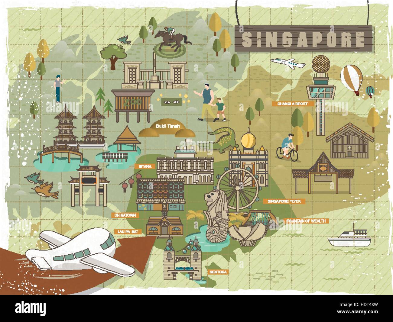 schönen Singapur muss Sehenswürdigkeiten Karte im flat Design Reisen Stock Vektor