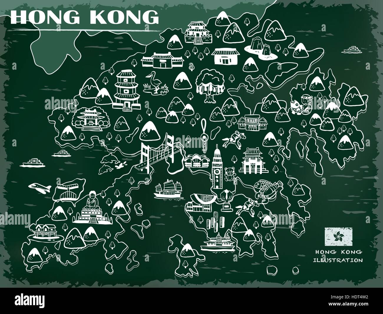 kreative Hongkong-Reise-Karte an die Tafel Stock Vektor