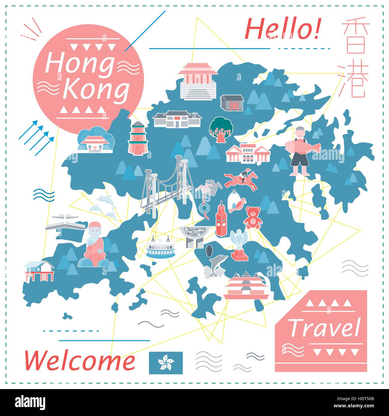schöne Hong Kong Karte Design im flachen Stil - den oberen rechten