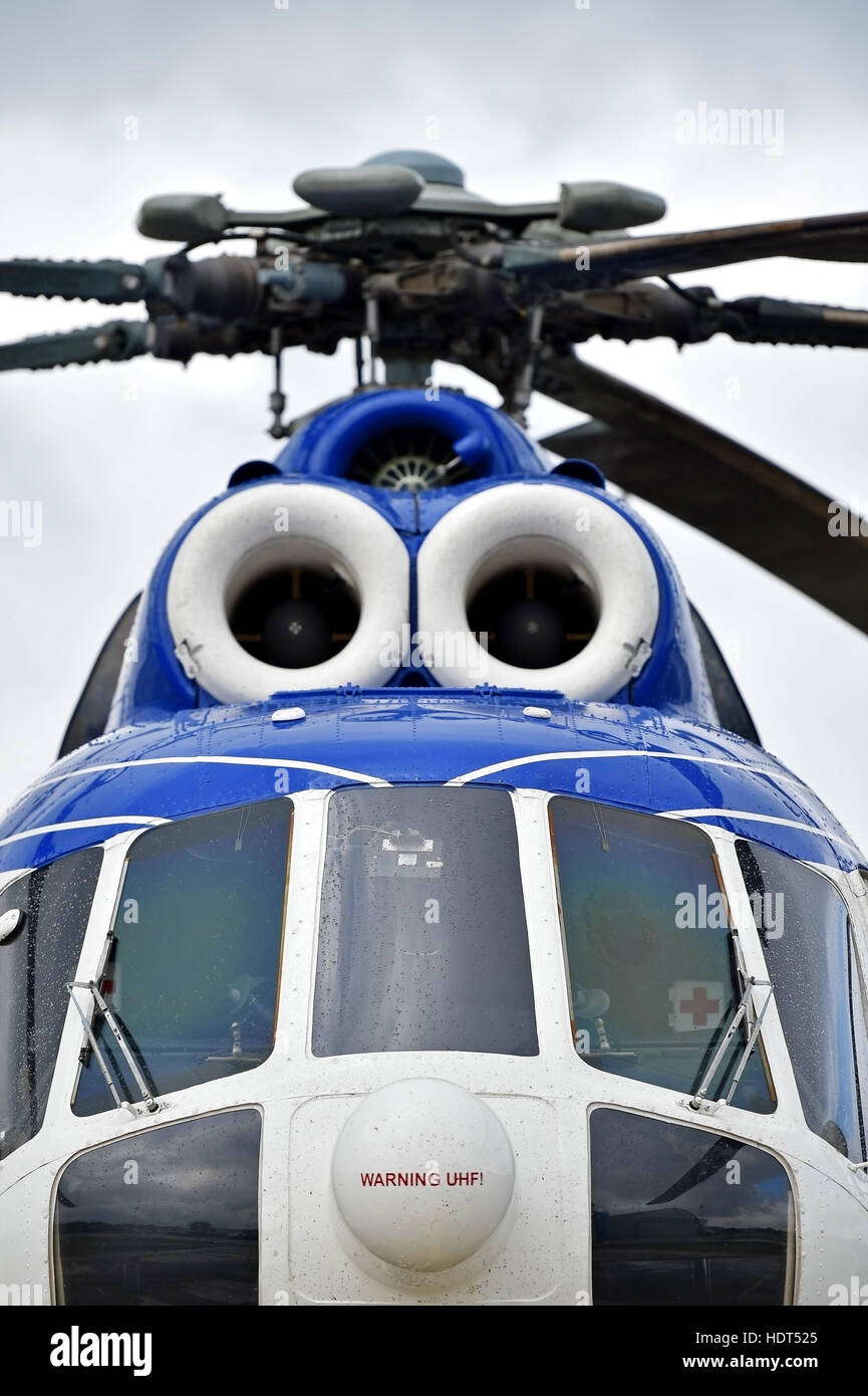 Detail mit Hubschrauber Rumpf und Rotor Blade-system Stockfoto