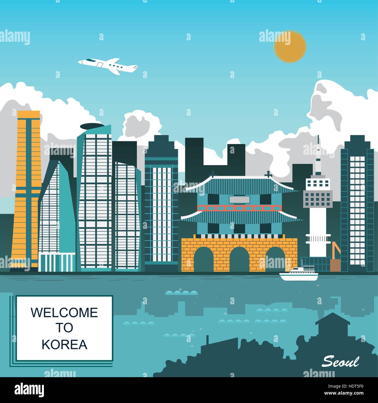 attraktive Korea Tourismus Poster im flachen Stil Stock Vektor