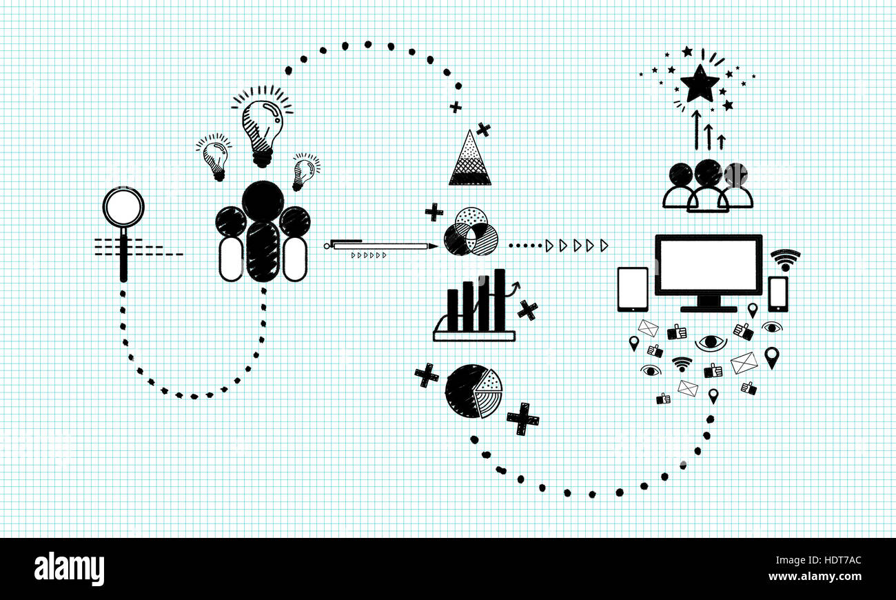 Business Marketing Icons grafische Skizze Doodle Konzept Stockfoto