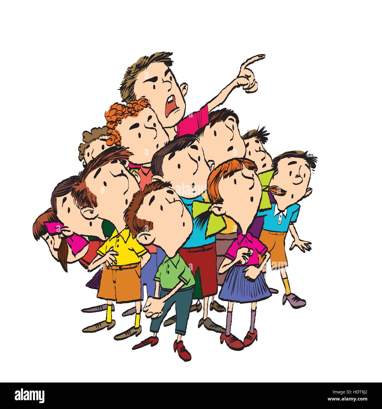 Cartoon-Gruppe der Kinder Zuschauer Uhr Stock Vektor