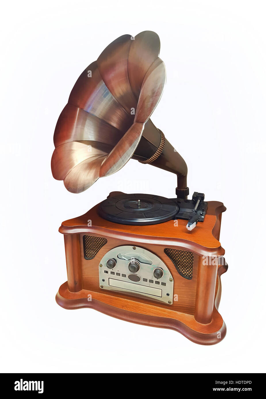 Grammophon isoliert auf weiss Stockfoto
