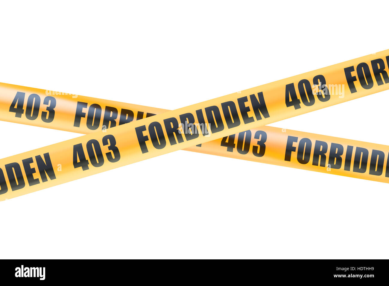 403 verboten Vorsicht Schranke Bänder, 3D-Rendering isolierten auf weißen Hintergrund Stockfoto
