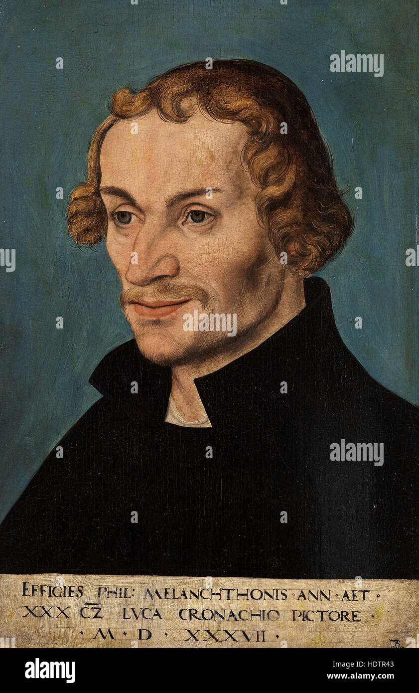 Philipp MELANCHTHON (1497-1560) deutschen lutherischen Führer in einem 1537 Gemälde von Lucas Cranach der ältere Stockfoto