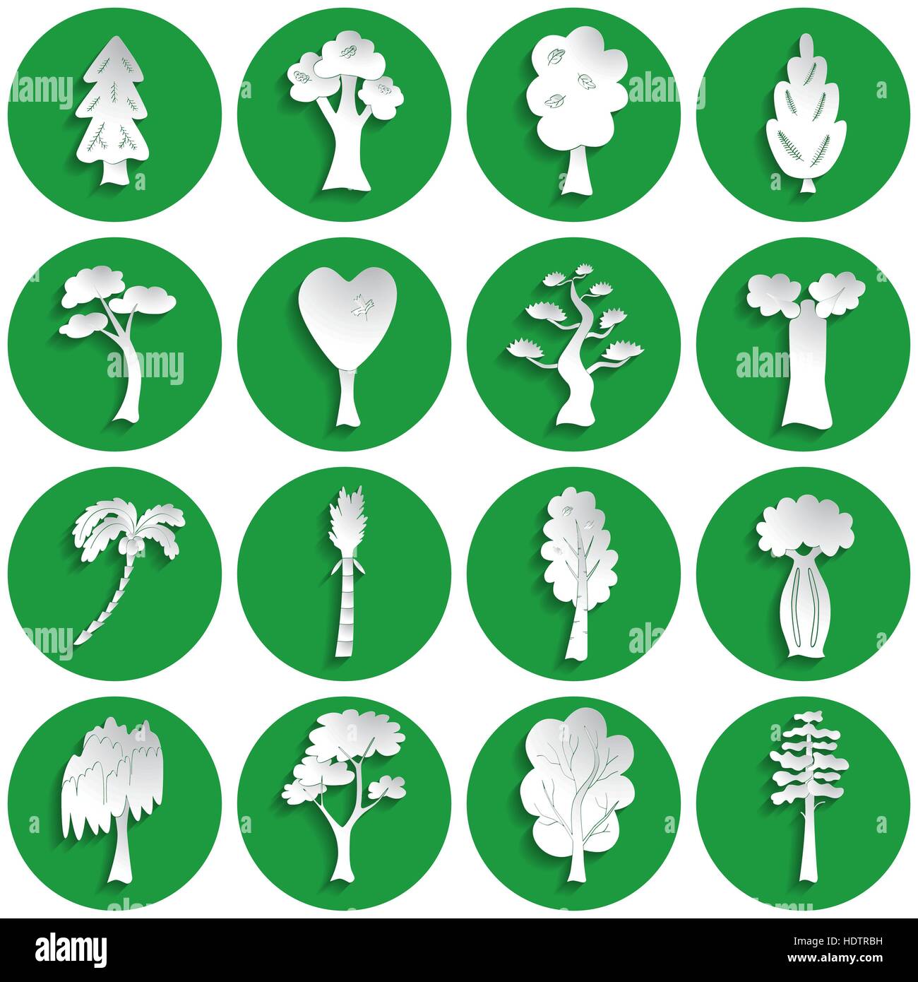 Reihe von verschiedenen Baum Icons im Papier-Stil Stock Vektor