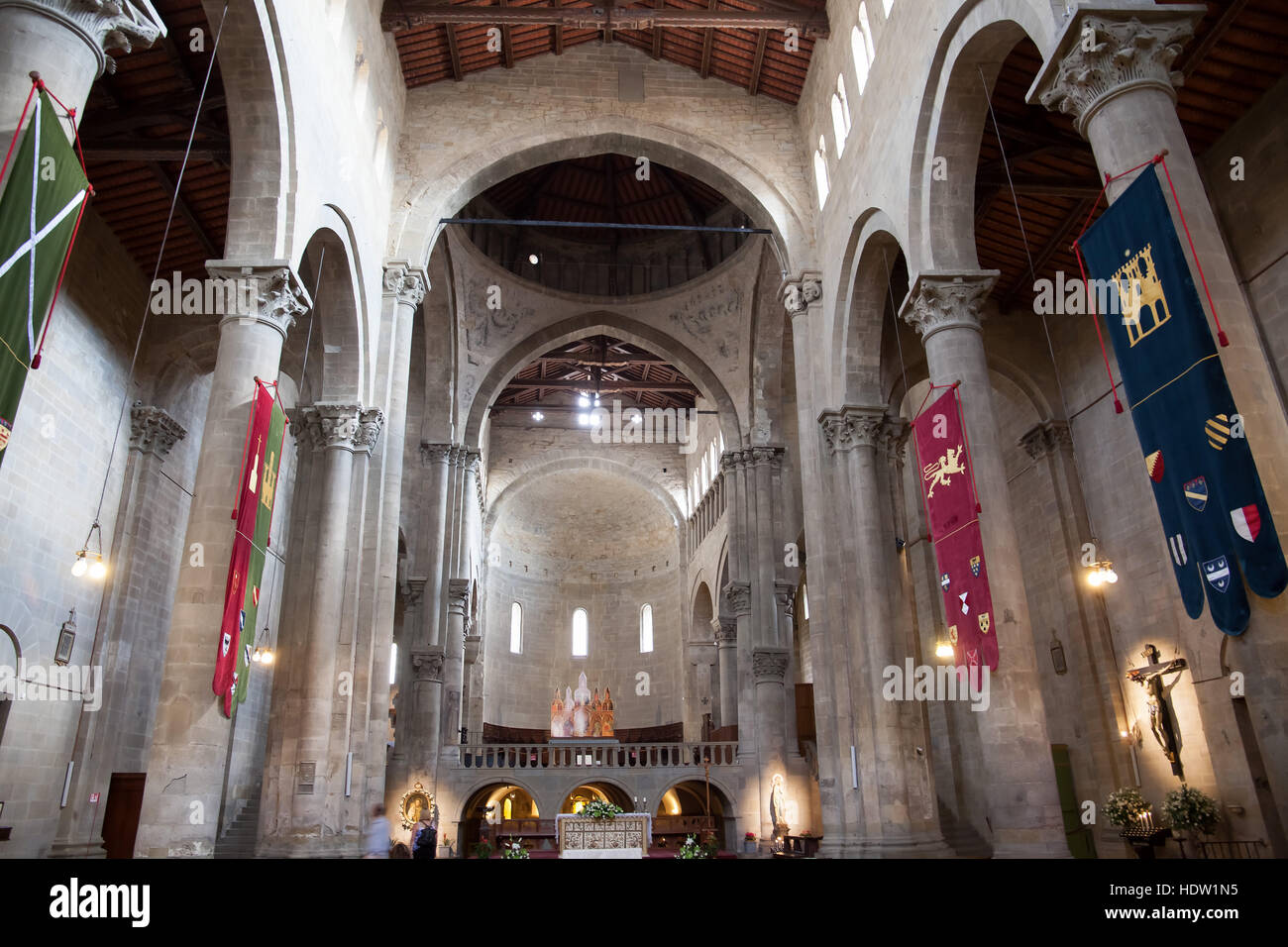 Pieve Di Santa Maria Assunta romanische Kirche in Arezzo, Toscana, Italien. Stockfoto