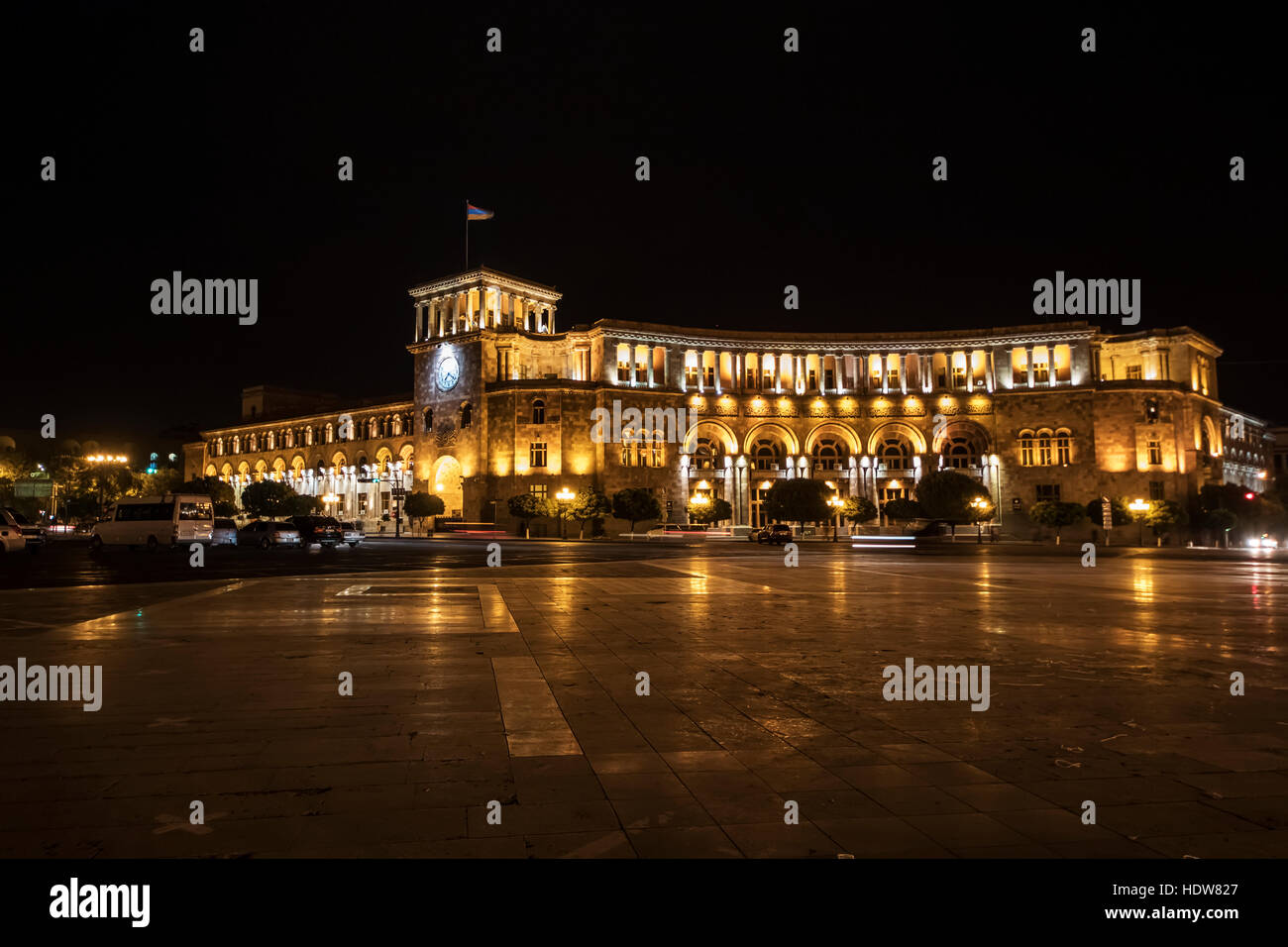 Platz der Republik in der Nacht; Yerevan, Armenien Stockfoto